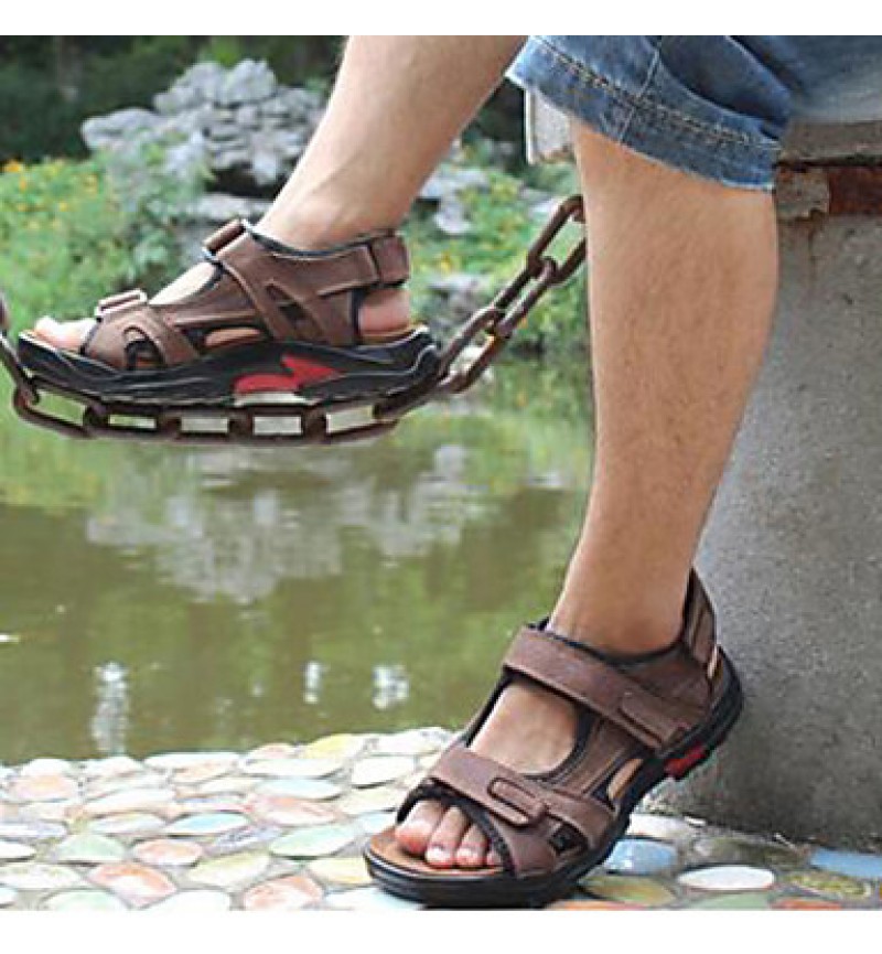 Men's Shoes Outdoor / Office & Career / Athletic / Dress / Casual Leather Sandals / Flip-Flops Big Size Taupe  