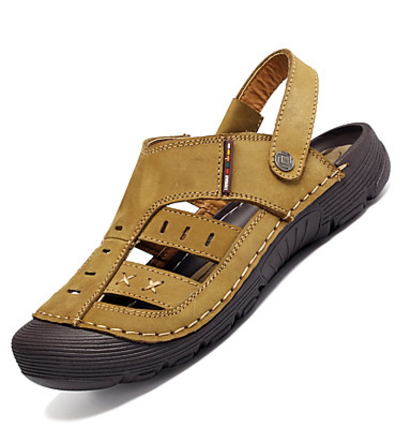 Men's Genuine Leather Slippers Outdoor Comfortable Sandals Beach Shoes  