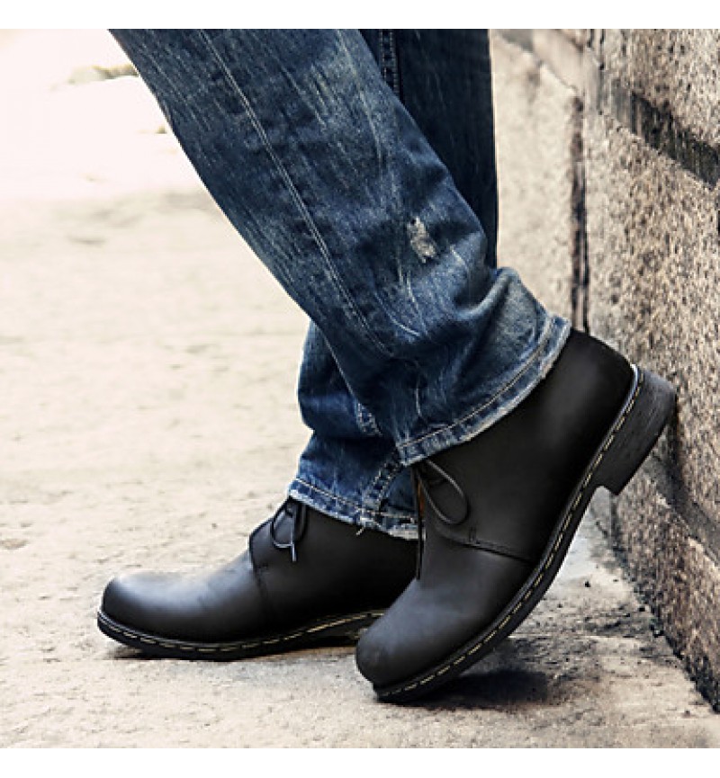 Shoes Leather Casual Boots Casual Low Heel Lace-up Black / Brown  